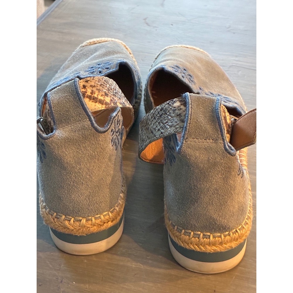 Crown Vintage Blue Suede Floral Embroidered Espadrille Ankle Strap Flats 8.5 - Picture 8 of 11